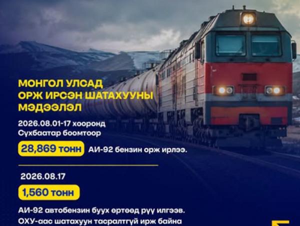 Сүхбаатар боомтоор 28,869 тонн АИ-92 автобензин орж ирлээ